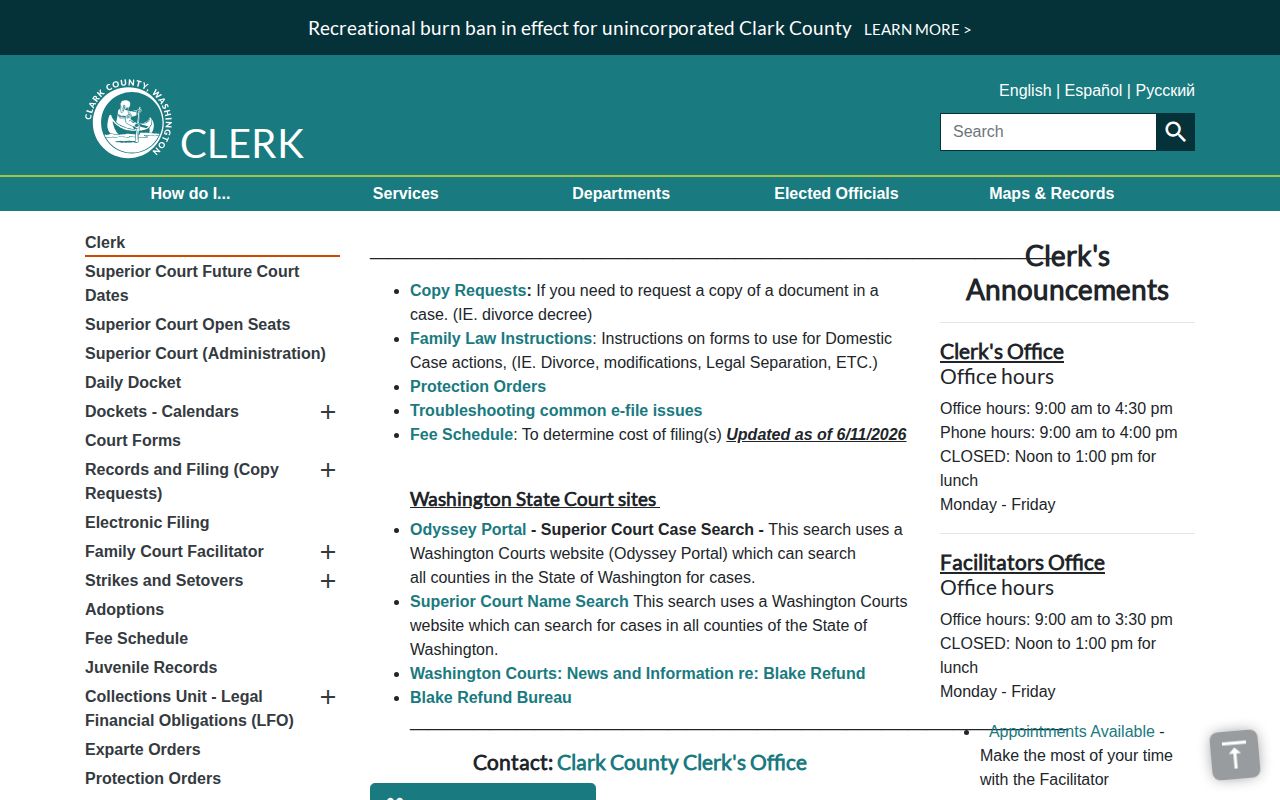 Clark County Clerk court record search path after crime news report