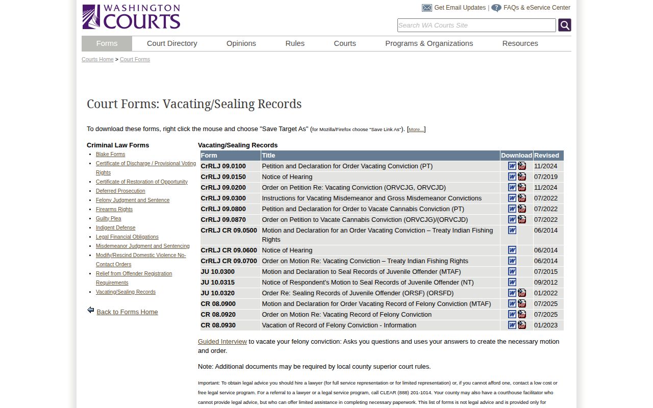 Washington Courts forms resource for Clark County record relief